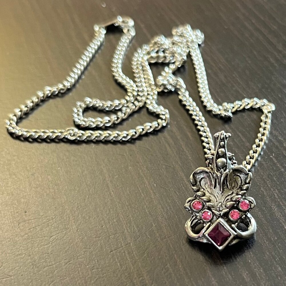 ‼️SOLD‼️ Vintage 1998 Gothic Victorian Inspired Ornate Necklace Pink Purple Gems - Picture 1 of 11
